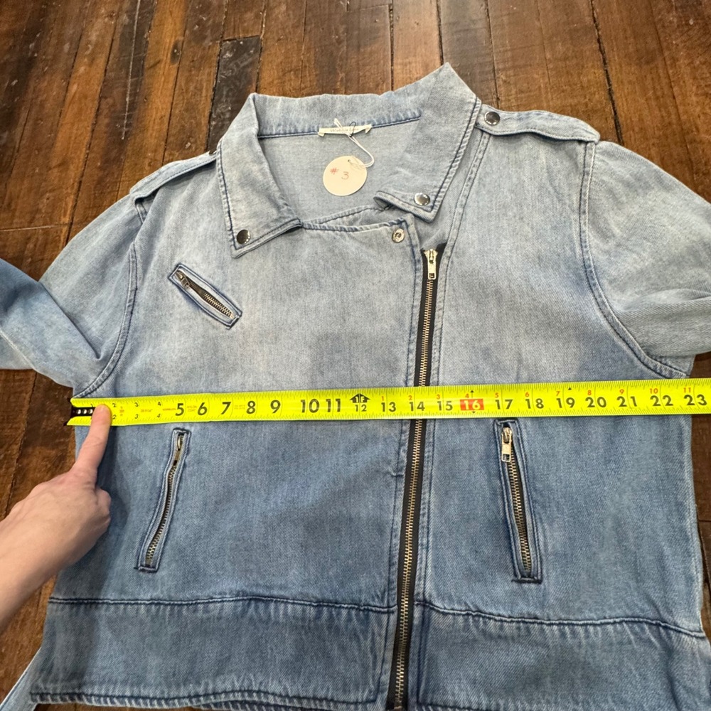 Wisteria Lane Stretch Denim Moto Jacket Zipper Belted NWT $78 X-Large‎ Jean #3 - Picture 13 of 15